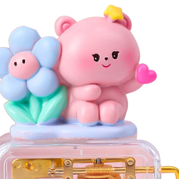 Käsikampi musiikkilaatikko erinomainen liike söpö sarjakuva ulkoasu värillinen musiikkilaatikko koristeluun lahja vaaleanpunainen karhu