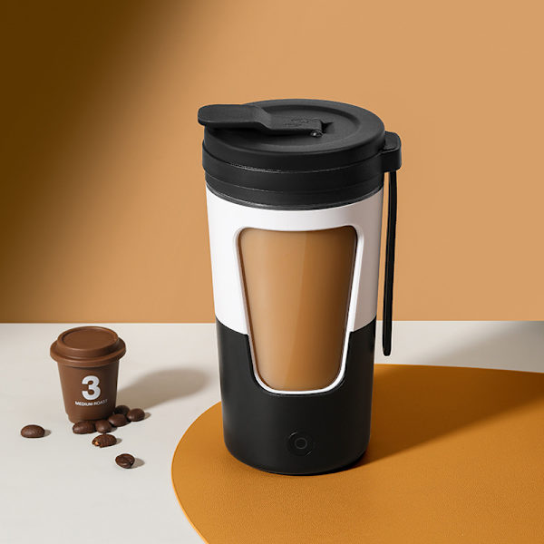 430 ml elektrisk blandemugge - Helsebringende 7000 RPM oppladbar selvrørende krus med silikonhåndtak for proteinshakes, kaffe - Svart