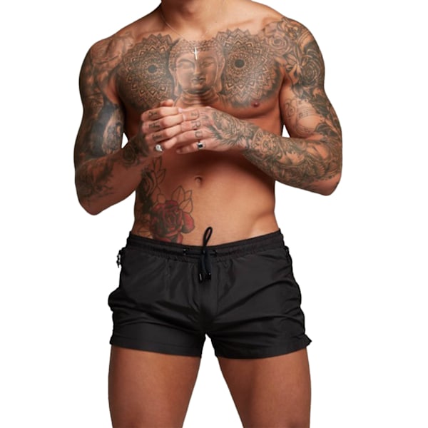 Män Gym Shorts Svett Absorberande Andningsbar Snabbtorkande Träningsshorts med Sidofickor för Löpning Styrketräning Strand Svart M