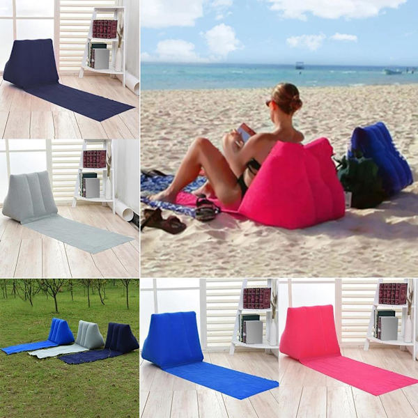 Trekantpute Strandmatte PVC Flocking Oppblåsbar Strandstolpute Sammenleggbar Strandputematte for Utendørs Camping Strand Kongeblå