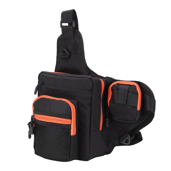 Polyester multifunksjonell fiskeutstyr Crossbody-veske med justerbare skulderstropper (svart)