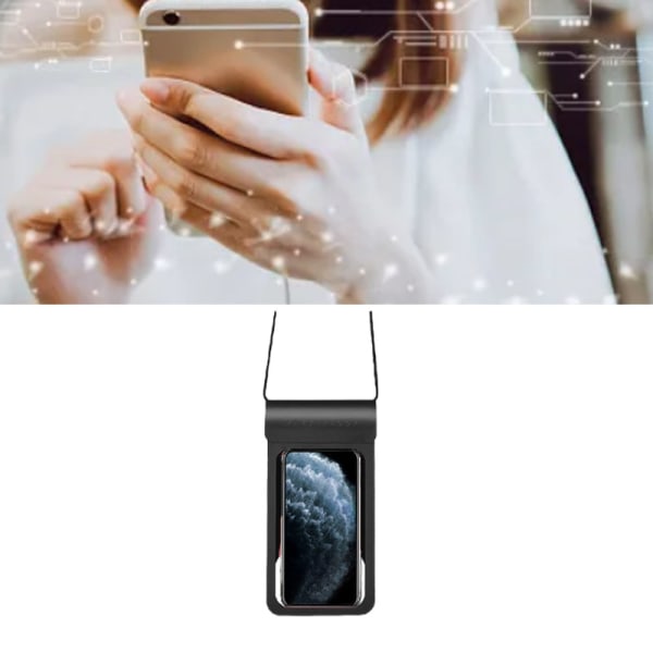Vandtæt telefontaske Stor telefonholdertaske Support Touch Screen Optagelse til vandaktiviteter Sort