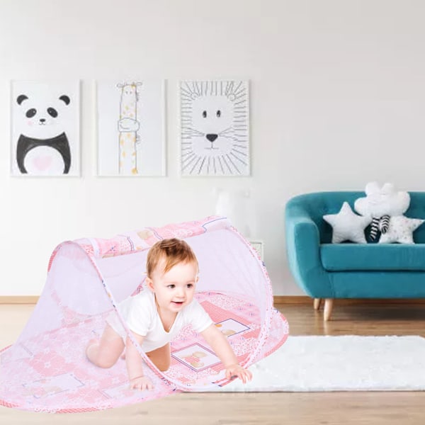 Baby seng nettpiggfolding pustende glidelås lukking gratis installasjon spedbarn seng mesh netting rosa