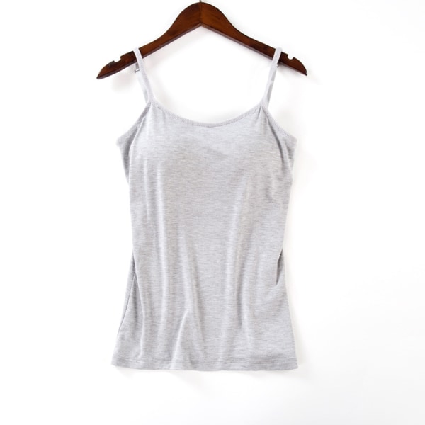 Dam Vadderad Mjuk Casual BH Linne Dam Spaghetti Cami Top Väst Dam Camisole med inbyggd Br Grey M