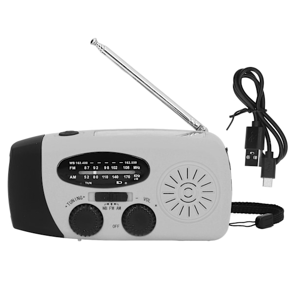 Handvevad Solradio Multifunktionell Nödradio LED-radio med Ficklampa för Utomhuscamping Silvergrå Amerika