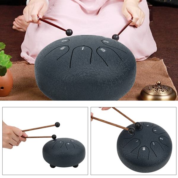 6in 8 Tones Pan Drum C Major Hand Tank Tongue Drum with kumi Support Pad Navy Blue