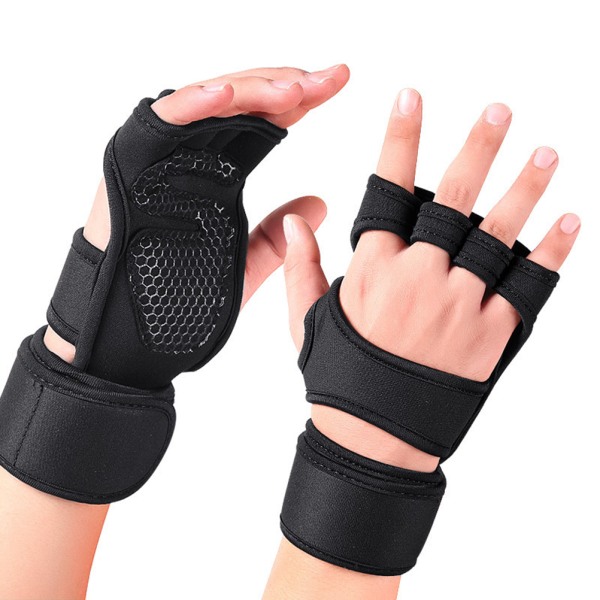 Ventilerede træningshandsker med integreret håndledsindpakning Anti-slip silikone håndfladepolstring til mænd Kvinder Gym Fitness Cross Training Vægtløftning