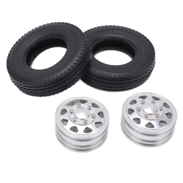2st Metall Främre Nav med 22mm Bredd Gummidäck för Tamiya 1/14 RC Trailer Traktor Lastbil Silver