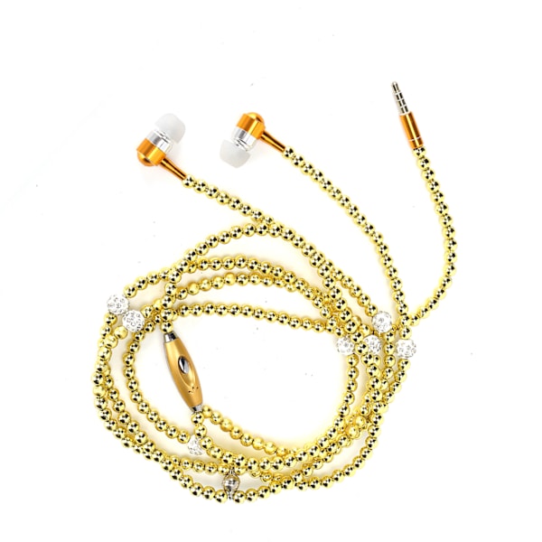 Ørepropper med Simuleret Perlekæde og Mikrofon Stereo Hovedtelefoner Guld