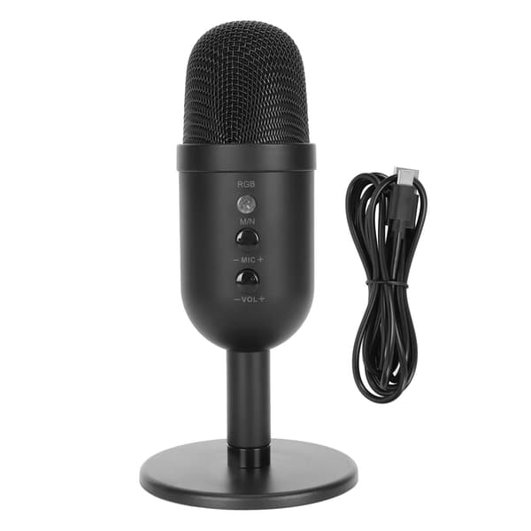 Optagelse Live Mikrofon USB Gaming Kondensatormikrofon RGB Belysning Mikrofon til Telefon Bærbar computer