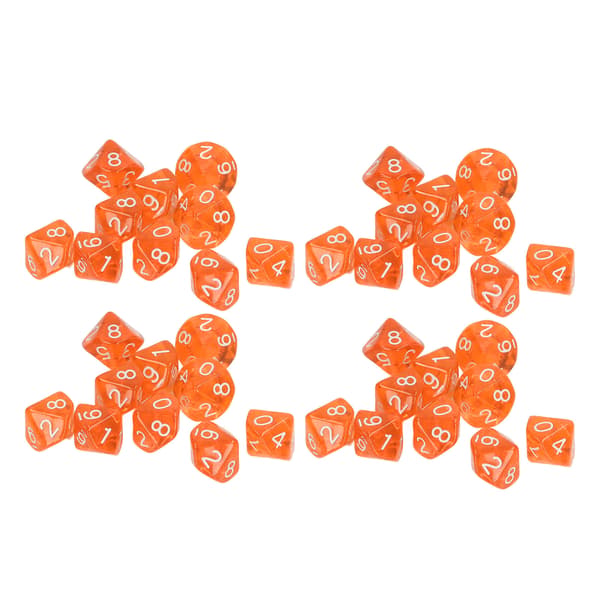 40 STK Nummerterninger 10-sidig plast polyhedral terningesett for brettspill undervisning underholdning oransje