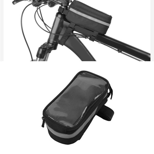 Cykeltelefonväska för styret med hög känslighet TPU-pekskärm, väska för överröret med fack, svart