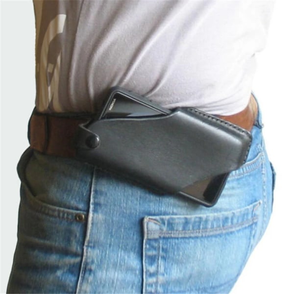 Retro PU - lädertelefonhölster Professionellt snyggt skyddande mobiltelefonbältesväska cover för bälte Svart L