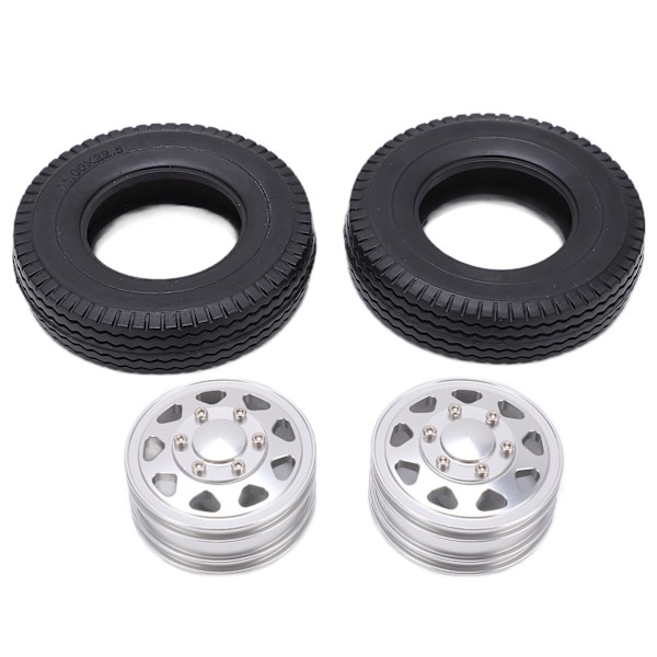 2st Metall Främre Nav med 22mm Bredd Gummidäck för Tamiya 1/14 RC Trailer Traktor Lastbil Silver