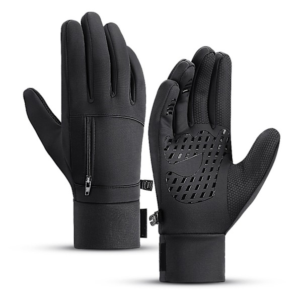Varme Handsker Polyester Vindtæt Split Finger Touch Screen Vinterhandsker til Løb Vandring Sort