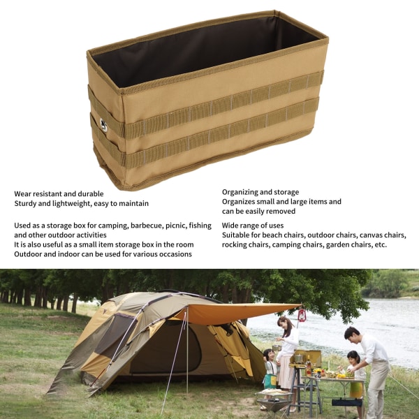 Camp Bord Side Oppbevaringspose 600D Oxford Cloth Bærbar Sammenleggbar Piknik Skrivebord Kokeutstyr Hengepose for Grillpiknik Khaki