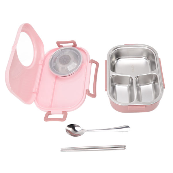 1450 ml Bento Lunsjboks i rustfritt stål med romslig termisk Bento-boks med dobbelt lag Bento-beholdere for studenter Rosa