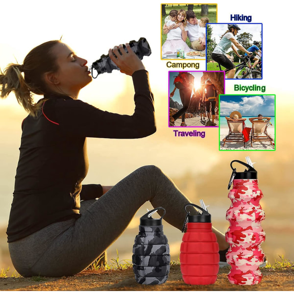 Hopfällbar BPA-fri vattenflaska för sport, cykling och festivaler med karbinhake