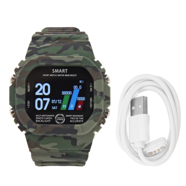 Bluetooth Sportsur IP68 Vandtæt Genopladelig Søvnovervågning Sports Smartwatch 170mAh Camouflage Grøn