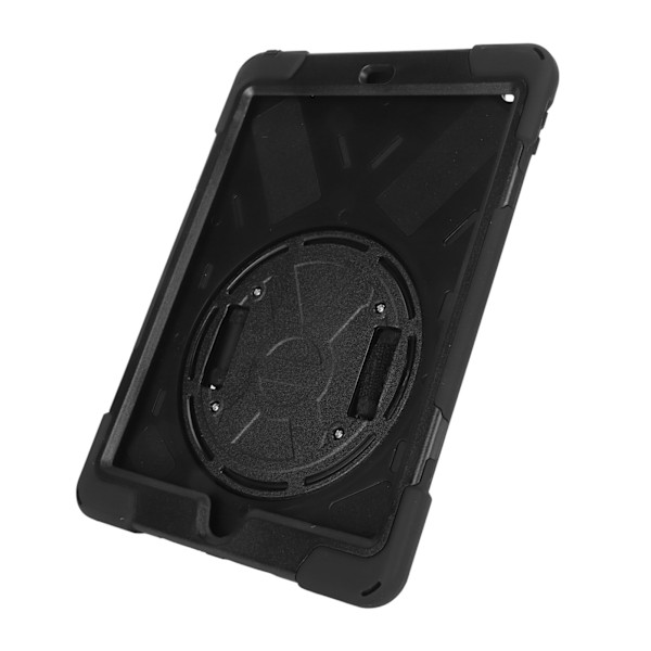 Tabletin suojakotelo silikonista ja kovamuovista, tarkat aukot, säädettävä olkahihna, kiertävä teline, IOS-tabletille 9,7 tuumaa (2017 ja 2018), musta