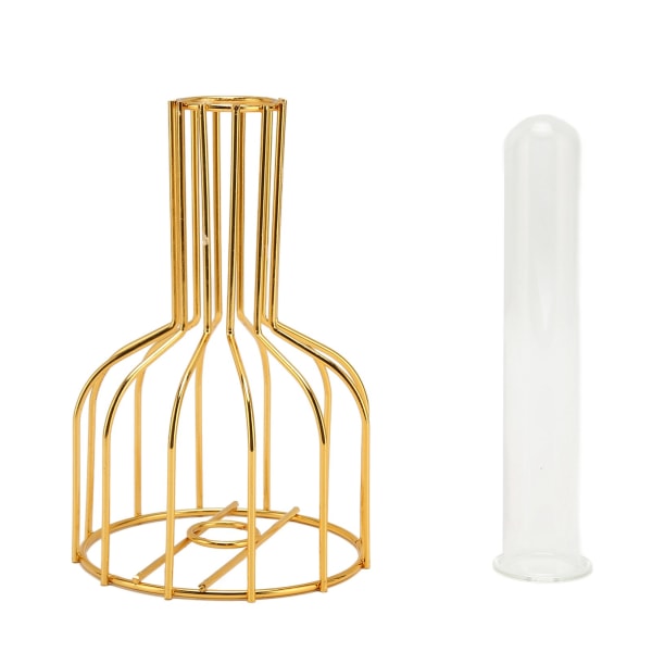 Blomstervas i metall ihålig Modern Elegant gyllene Separat design Klart glas Blomvas prydnad för hemmet