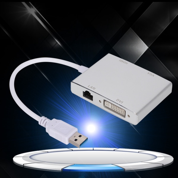 Högkvalitativ multifunktionell aluminiumlegering USB 3.0 till VGA/HDMI/LAN/DVI-omvandlaradapter