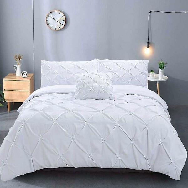 Pleated Duvet Cover 3 Piece Bedding Set for Home and Hotel Collection - White 135x200cm