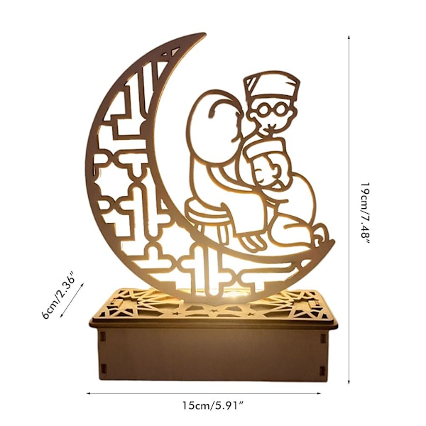 Træ LED-lampe Ramadan-dekoration Bærbar Eid Ramadan LED-nattelys Bordpynt Ideel til Eid Ramadan-dekoration