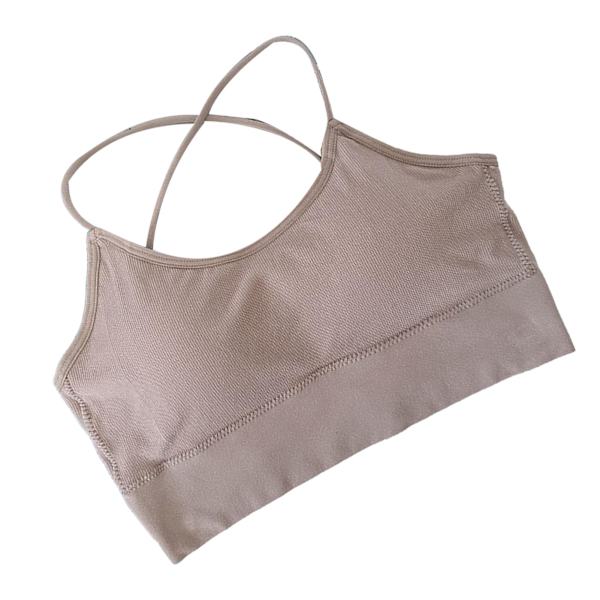Dam Tanktop med Korsade Spaghettiband, Slim Fit, Vadderad, Grå, Fri Storlek