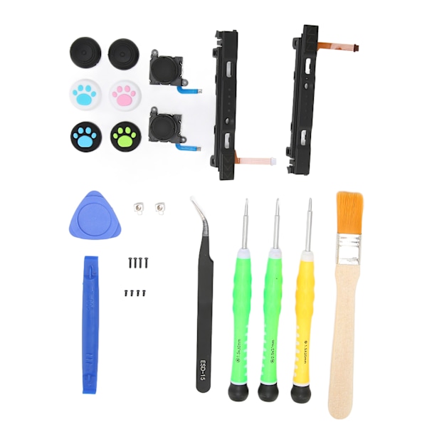 Joystick Ersättningskit Controller Kit med Vänster Höger Slider Set Metallspännen och Reparationsverktyg Kit för Switch Joycon