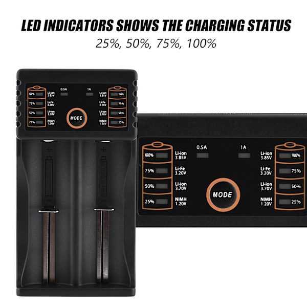 Liitokala Lii-202 USB-batterilader for 18650 / 18490 / 18350 / 17670 / 17500 / 16340(RCR123)
