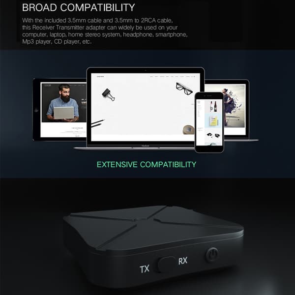 Bluetooth 5.0 AUX biladapter trådløs mottaker for telefon PC-lyd