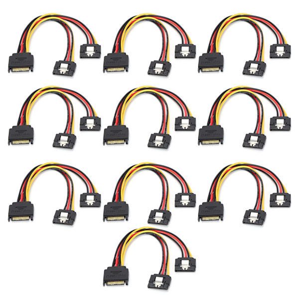 10 kpl SATA- power 15-nastainen 1 uros-2 naarasliitin Virtajohto tiedonsiirtoon