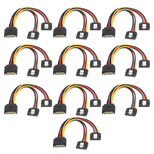 10 stk SATA strømadapter 15 pins 1 hann til 2 hunnkontakt Nettledning for overføring av datalading