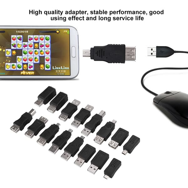 16 STK Multifunktionel USB2.0 Adapter Konverter USB Han til Hun Micro USB