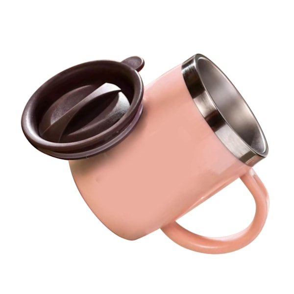 304 Rostfritt Stål Kaffe Mugg med Lock Söt Droppresistent Drickmugg för Kontor Hem Rosa 420ml