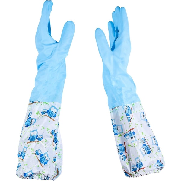 Blå lange gummidam- og afløbshandsker - ekstra ærmebeskyttelse til husholdnings- og havearbejde, luge, vask, rengøring og opvask
