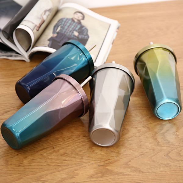 Gradient rostfritt stål koppar med sugrör Dricka tumblers Resa Bärbara sugrör koppar