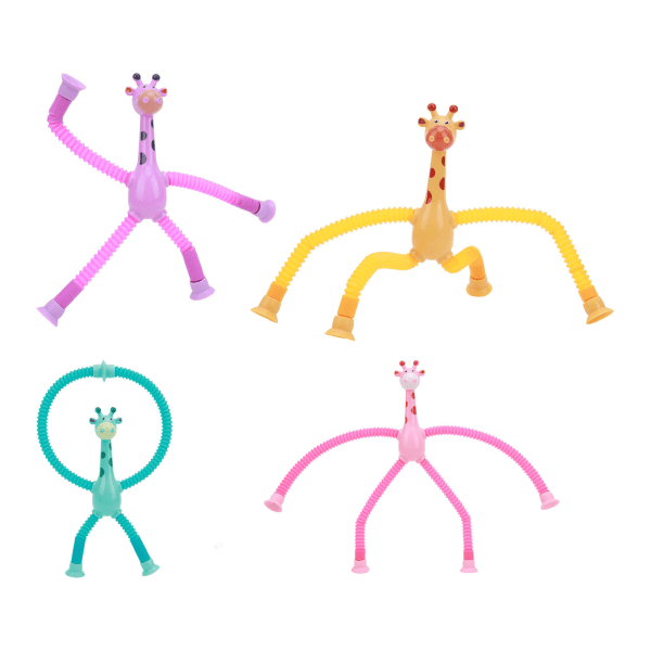 4 stk girafrørslegetøj teleskopisk sugekoprør giraflegetøj tegneseriepuslespil Forælder Barn interaktivt dekompressionsspil