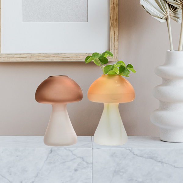 Frostig svampvas i färgat transparent glas, hydroponisk vas, heminredning, aromaterapiflaska