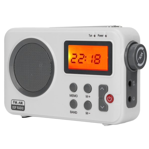 LCD Radio Bærbar AM FM Subwoofer HIFI Radio Støtte Display Frekvens Klokke med Bakgrunnsbelysning