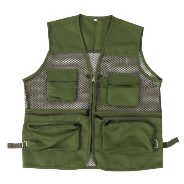 Militær Vest Slidstærk Åndbar Multi Lomme Mesh Fiskevest til Udendørs AktiviteterL Militærgrøn