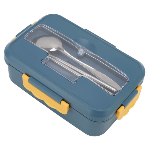 Bento Box Termisk Bento Lunsjboks med Skje og Spisespiker for Voksne Barn Studenter (Elegant Blå Lunsjboks Servise)