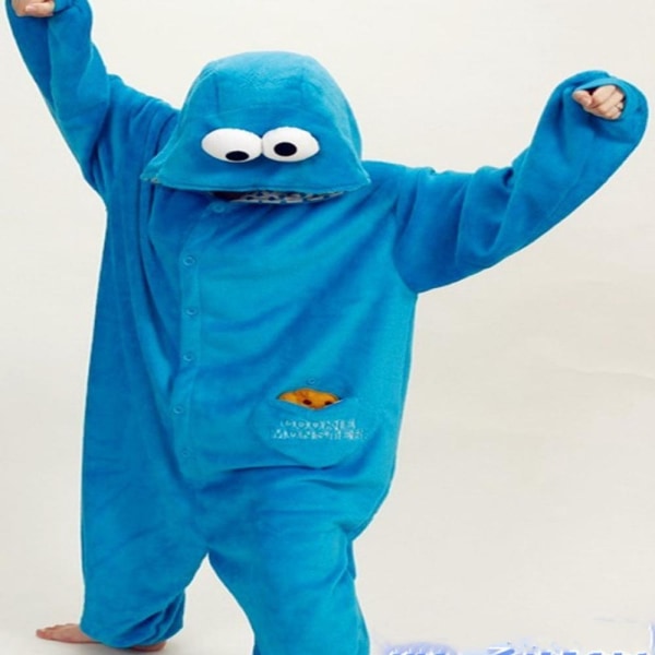 Voksen Sesame Street Cookie Monster Kostume Tegneserie Onesie Pyjamasæt L