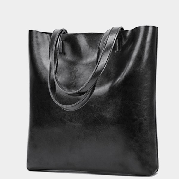 Trendy Oversized Svart Skinn Tote Bag for Kvinner Allsidig Skulderveske 32x6x36cm black About 32*6*36cm
