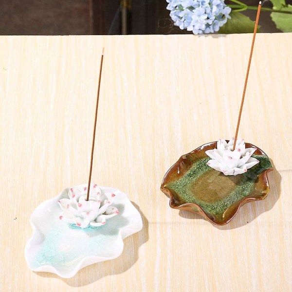 Keramisk, blomsterformet røgelsesholder til iskegle og røgelsespinde - safirblå