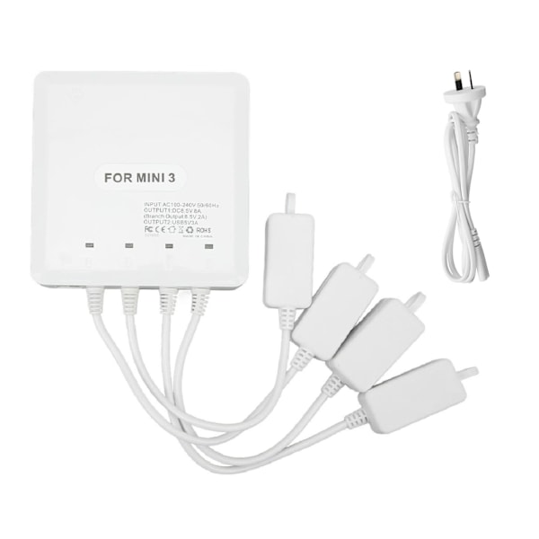 Drone Batterilader 4-veis UAV Lading Hub Tilbehør med USB-port for DJI Mini 3 Pro AU-plugg 100‑240V
