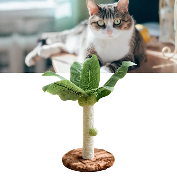 Kattklöspost 32 cm Hög 25 cm Bas Hängande Bollar Gröna Blad Sisal Hampa Kattklösare för Hus Sovrum Inomhus Kaffe Färg