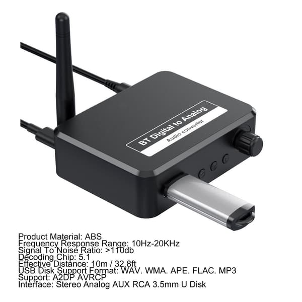 Digital til Analog Audio Converter Bluetooth 5.1 RCA Digital til Analog Receiver Converter til PS3 til PS4 DVD Hjemmebiograf