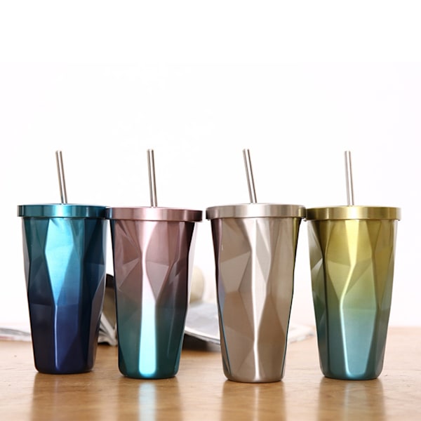 Gradient rostfritt stål koppar med sugrör Dricka tumblers Resa Bärbara sugrör koppar